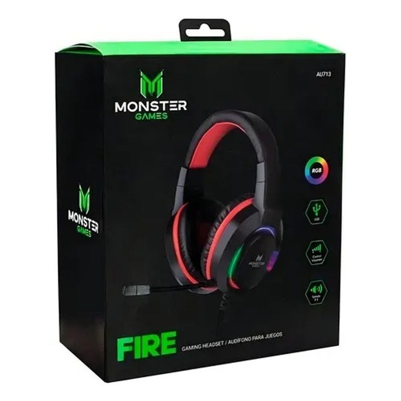 MONSTER GAMES - Audífonos Gamer Monster Games Fire 7.1 (Negro)