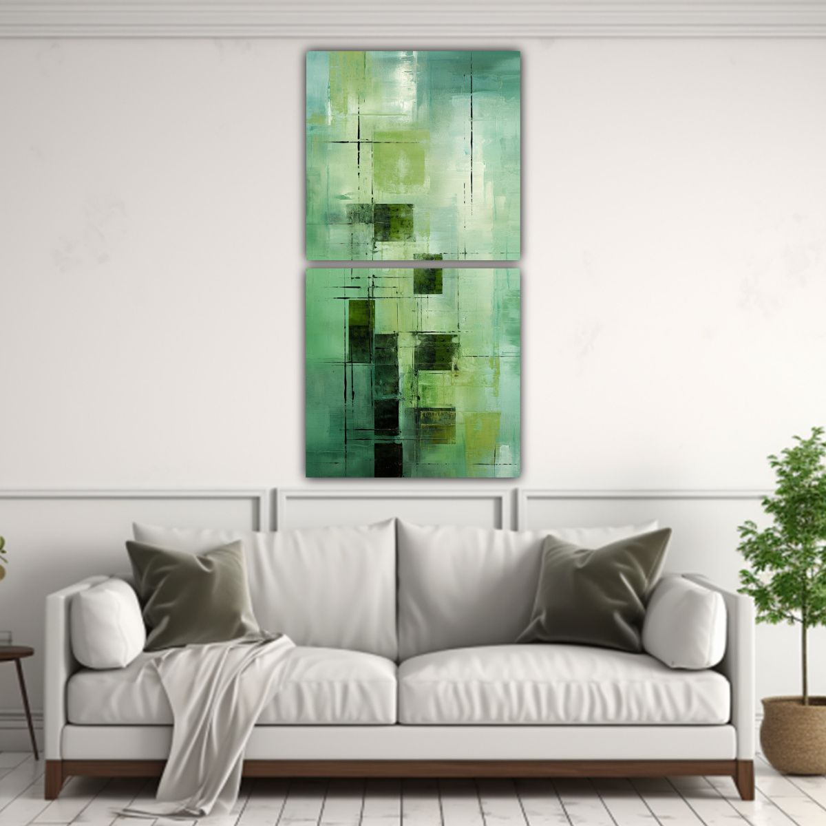 GENERICO - Cuadros Abstractos Verdes Agua Estilo Galería 50x100 Cm