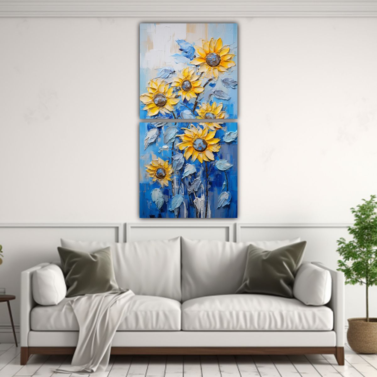 GENERICO - Pintura Lienzo Equilibrio Visual Girasoles Azules 20x40 Cm