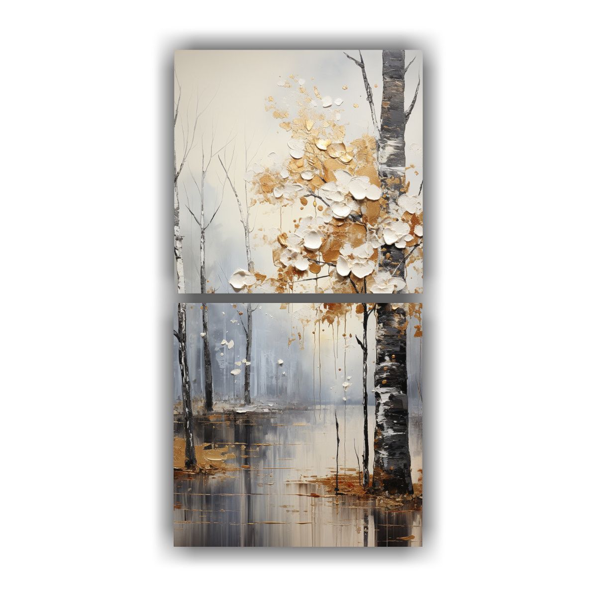 GENERICO - Pintura Abstracta De árboles En Plata Y Blanco 20x40 Cm