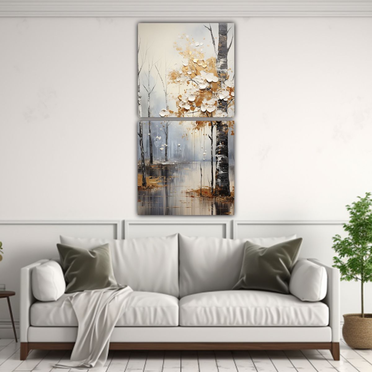 GENERICO - Pintura Abstracta De árboles En Plata Y Blanco 20x40 Cm