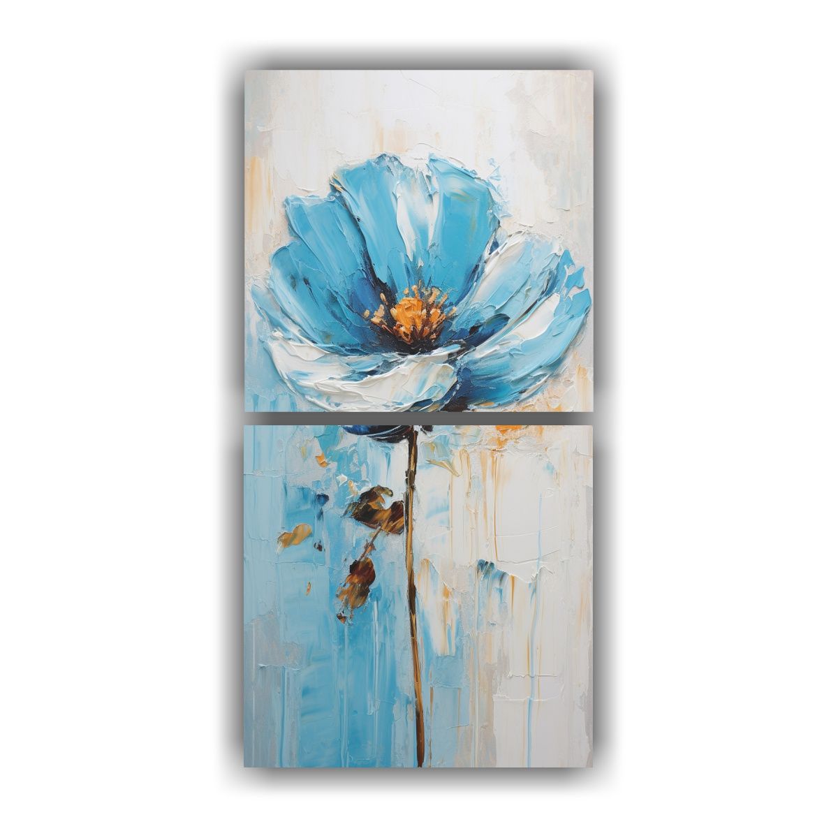 GENERICO - Cuadro Moderno Azul De Flores En Lienzo Estilo 20x40 Cm