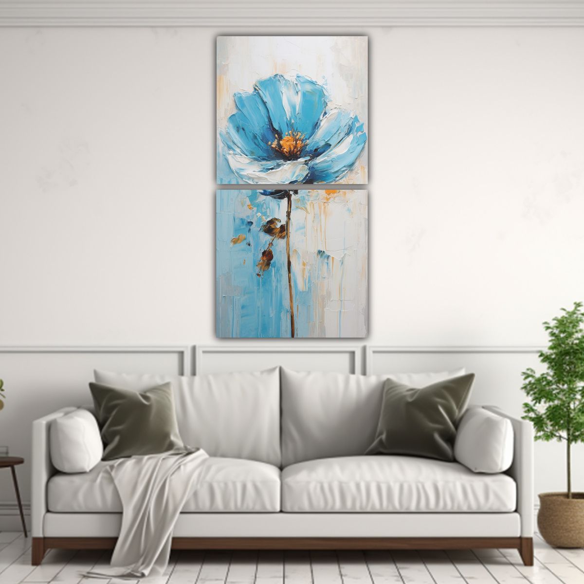 GENERICO - Cuadro Moderno Azul De Flores En Lienzo Estilo 20x40 Cm