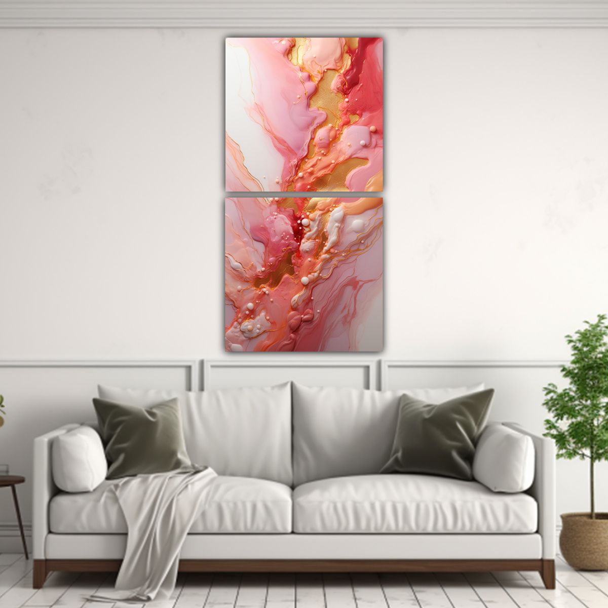 GENERICO - Pintura Decorativa Abstracta En Rosa Y Dorado En 20x40 Cm