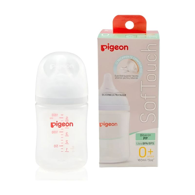 PIGEON - Mamadera Pigeon Boca Ancha 160ml Softouch Plastico PP