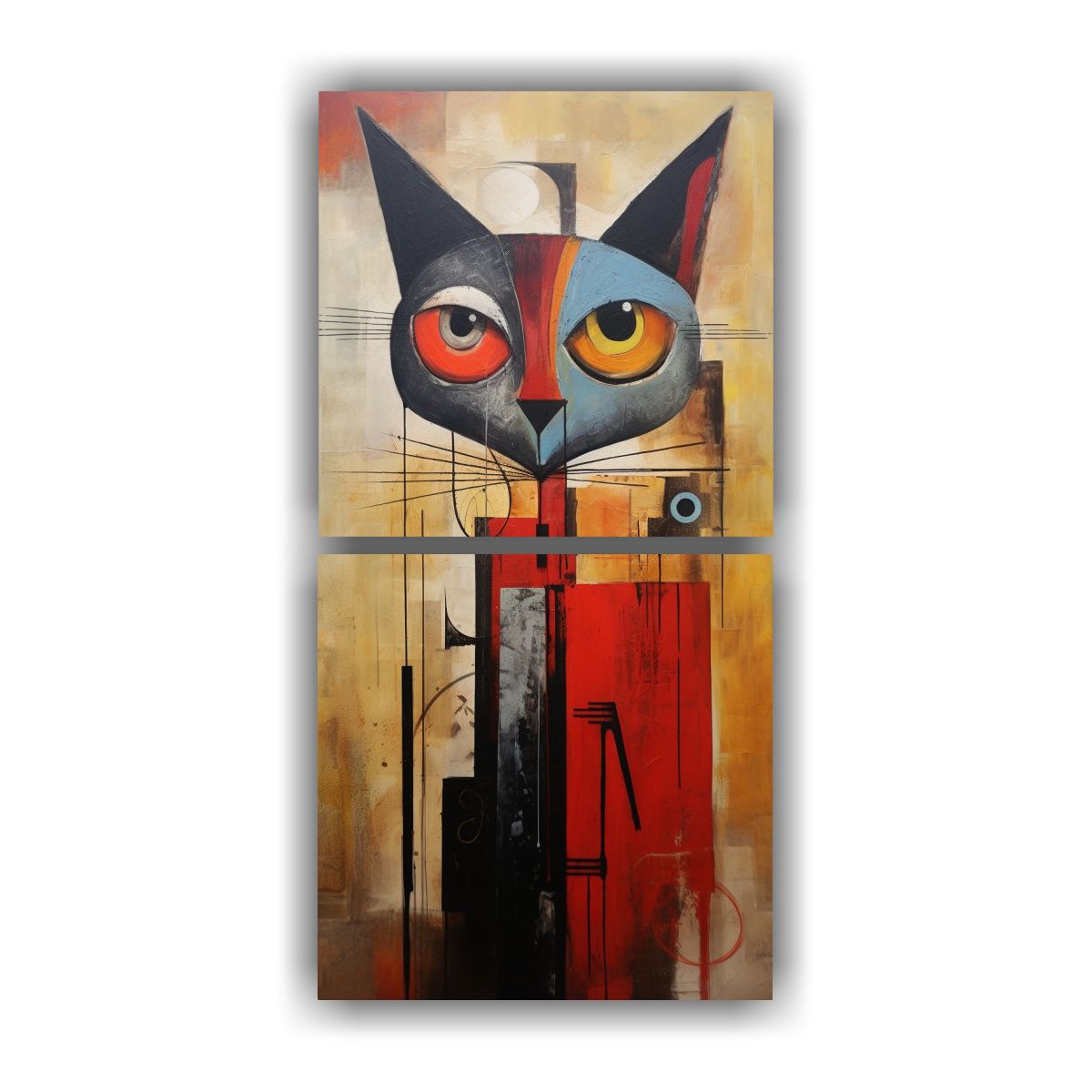 GENERICO - Pintura Abstracta Decorativa De Gato Alegre 60x120 Cm