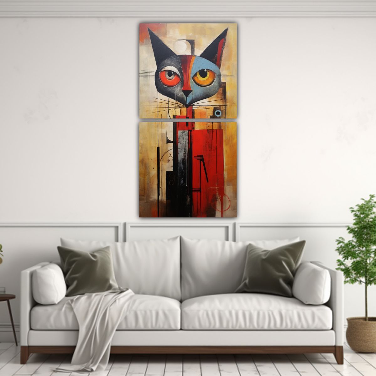 GENERICO - Pintura Abstracta Decorativa De Gato Alegre 60x120 Cm