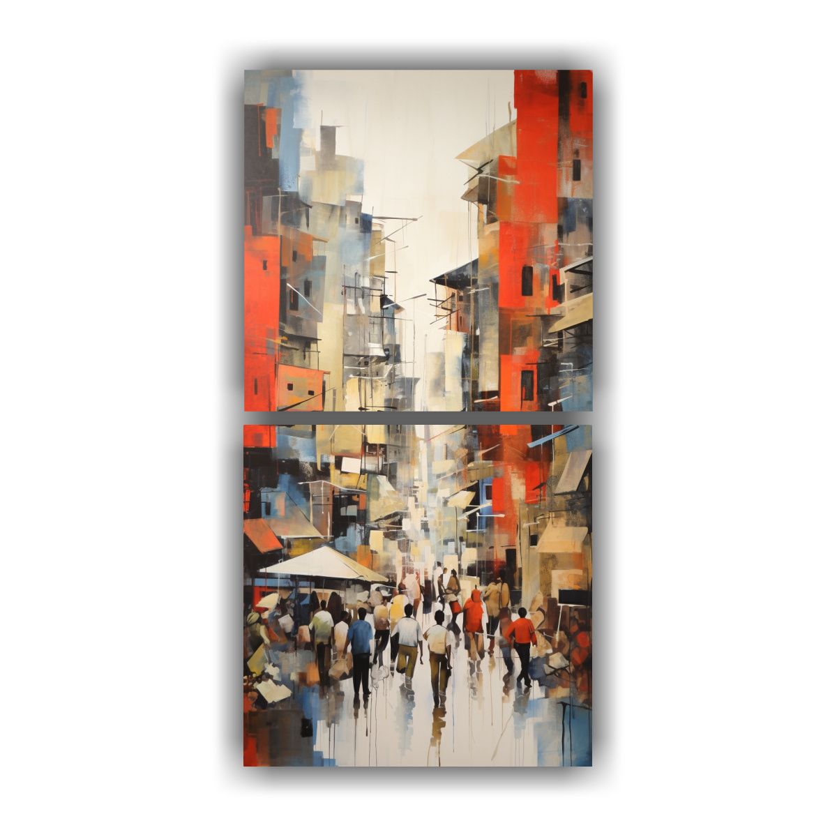 GENERICO - Díptico Abstracción Lineal De Una Bulliciosa 50x100 Cm
