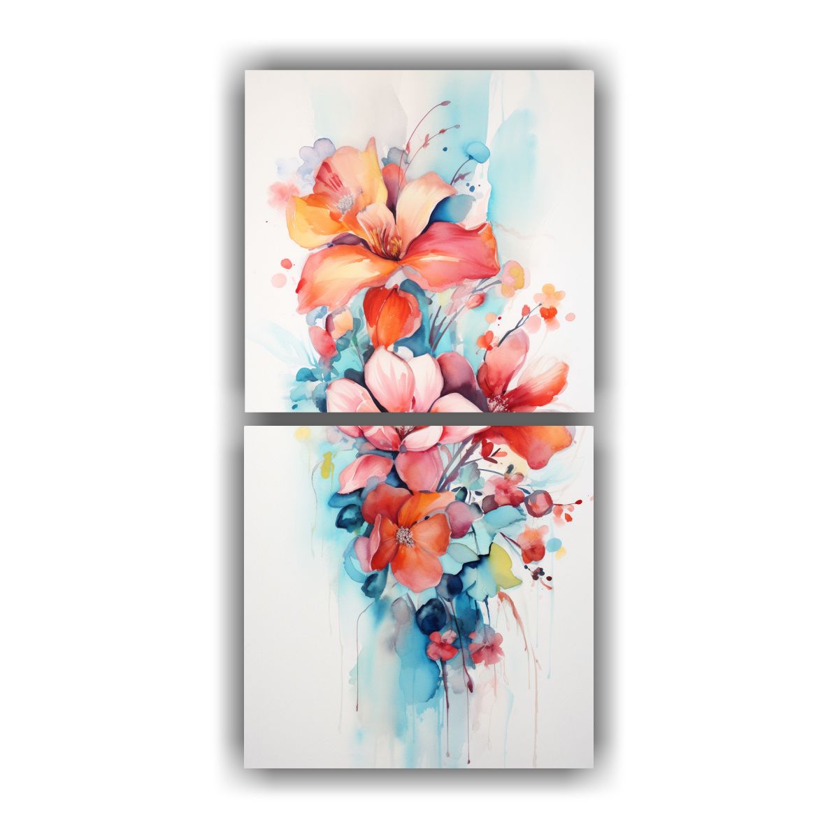 GENERICO - Cuadros Abstractos Acuarela Con Flores Coloridas 40x80 Cm