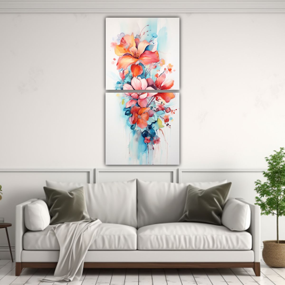 GENERICO - Cuadros Abstractos Acuarela Con Flores Coloridas 40x80 Cm