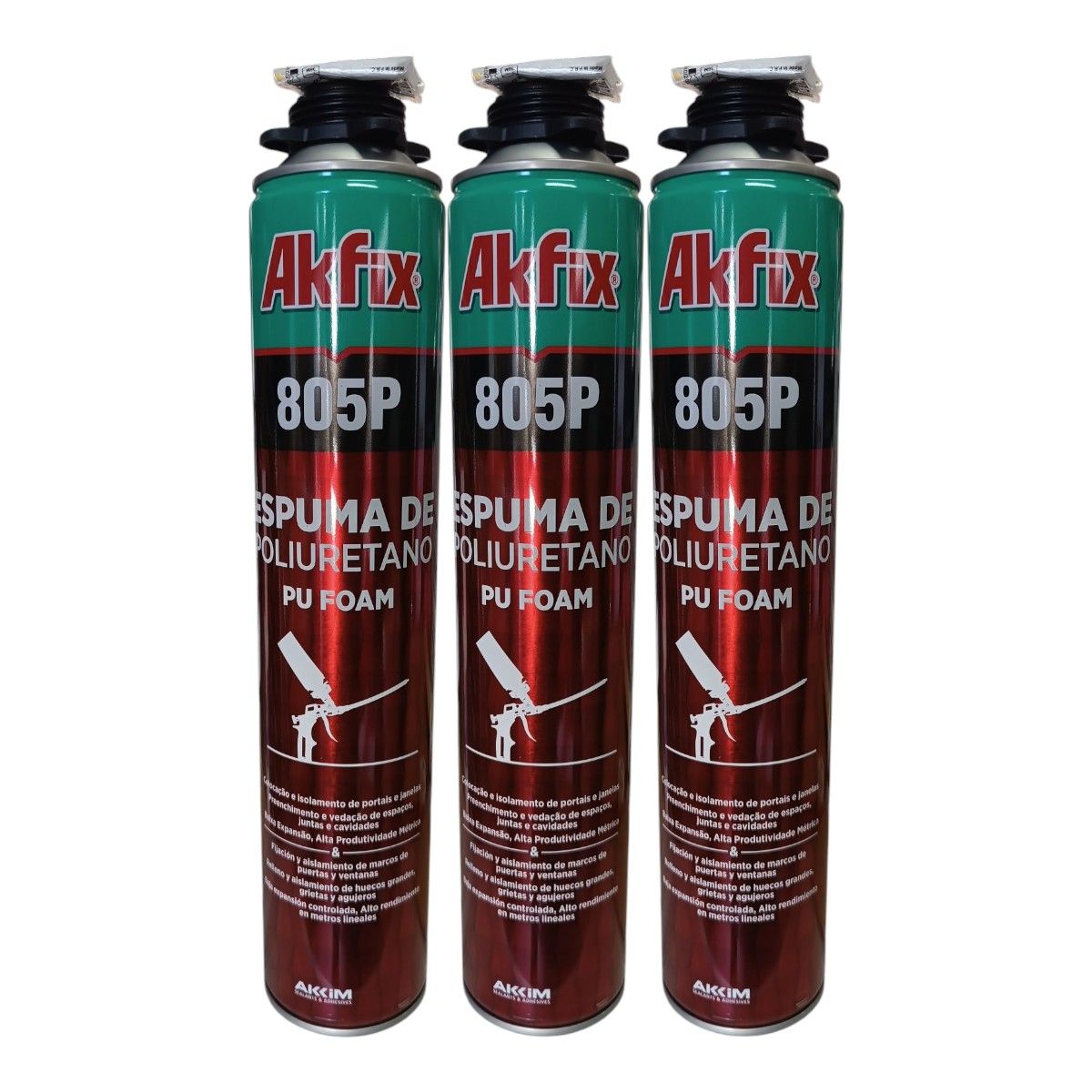 AKFIX - Pack x3 Espuma Expansiva De Poliuretano Akfix 805p Para Pistola 850g