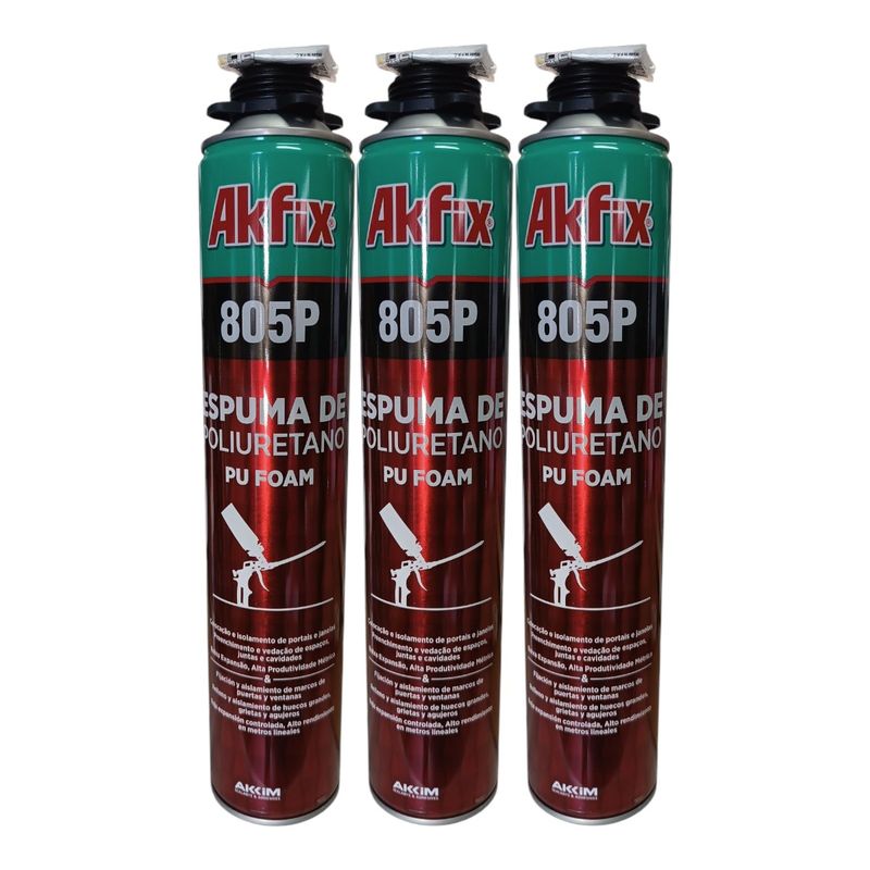 AKFIX - Pack x3 Espuma Expansiva De Poliuretano Akfix 805p Para Pistola 850g