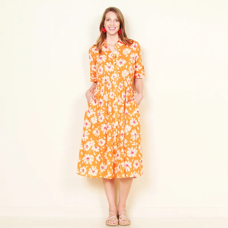WADOS - VESTIDO MANGA CORTA ESTAMPADO ABOTONADO EN EL FRENTE