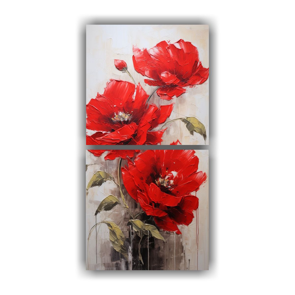 GENERICO - Set 2 Cuadros En Lienzo Peonías Rojas Elegantes 20x40 Cm