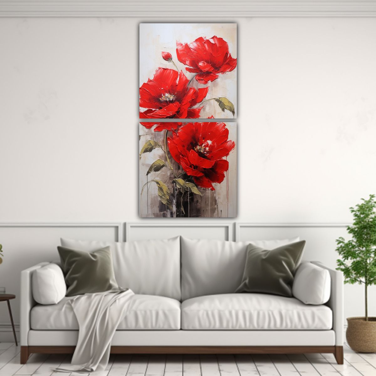 GENERICO - Set 2 Cuadros En Lienzo Peonías Rojas Elegantes 20x40 Cm