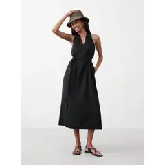 BANANA REPUBLIC - Vestido Mujer Twist Back Midi Lino Negro