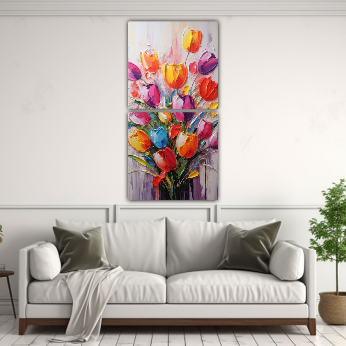 GENERICO - Pintura En Lienzo De TULIPANES En Movimiento 20x40 Cm