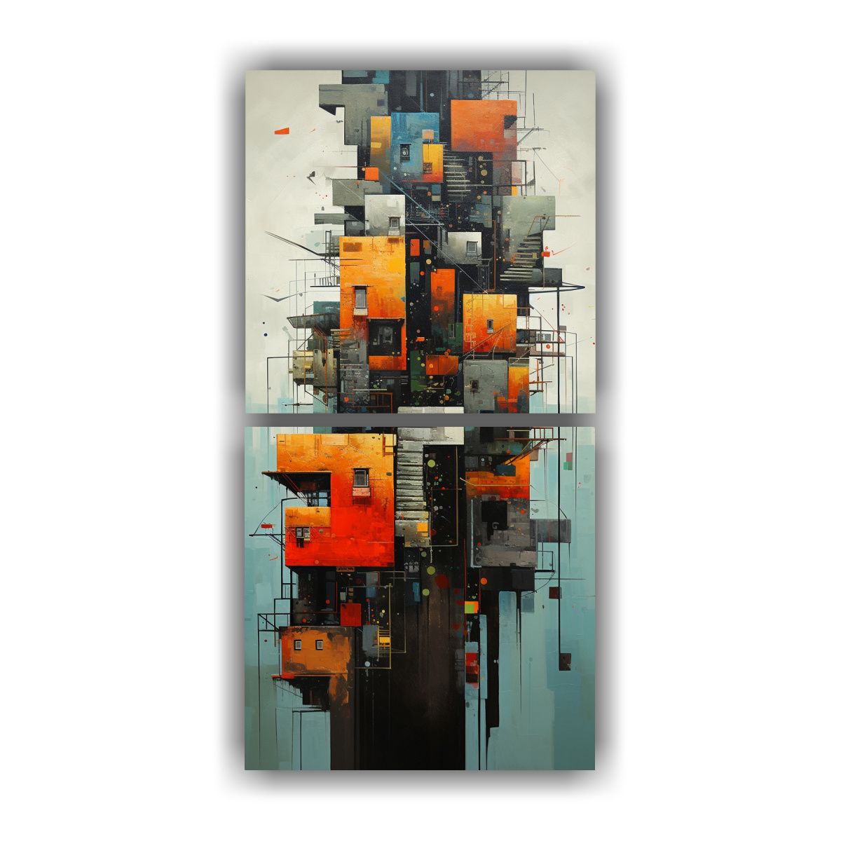 GENERICO - Set 2 Cuadro Alta Calidad Arte Urbano Abstracto 20x40 Cm