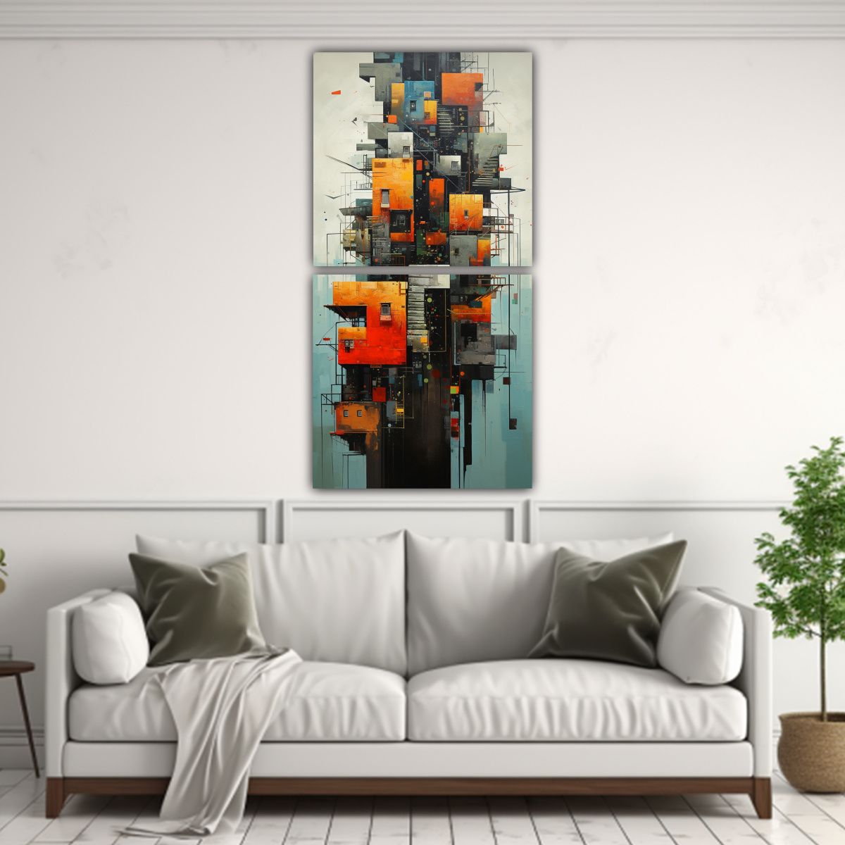 GENERICO - Set 2 Cuadro Alta Calidad Arte Urbano Abstracto 20x40 Cm
