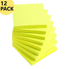 OFFILINE - Pack 12 Notas Adhesivas 76 x 76 mm Amarillas Fluor 100 un