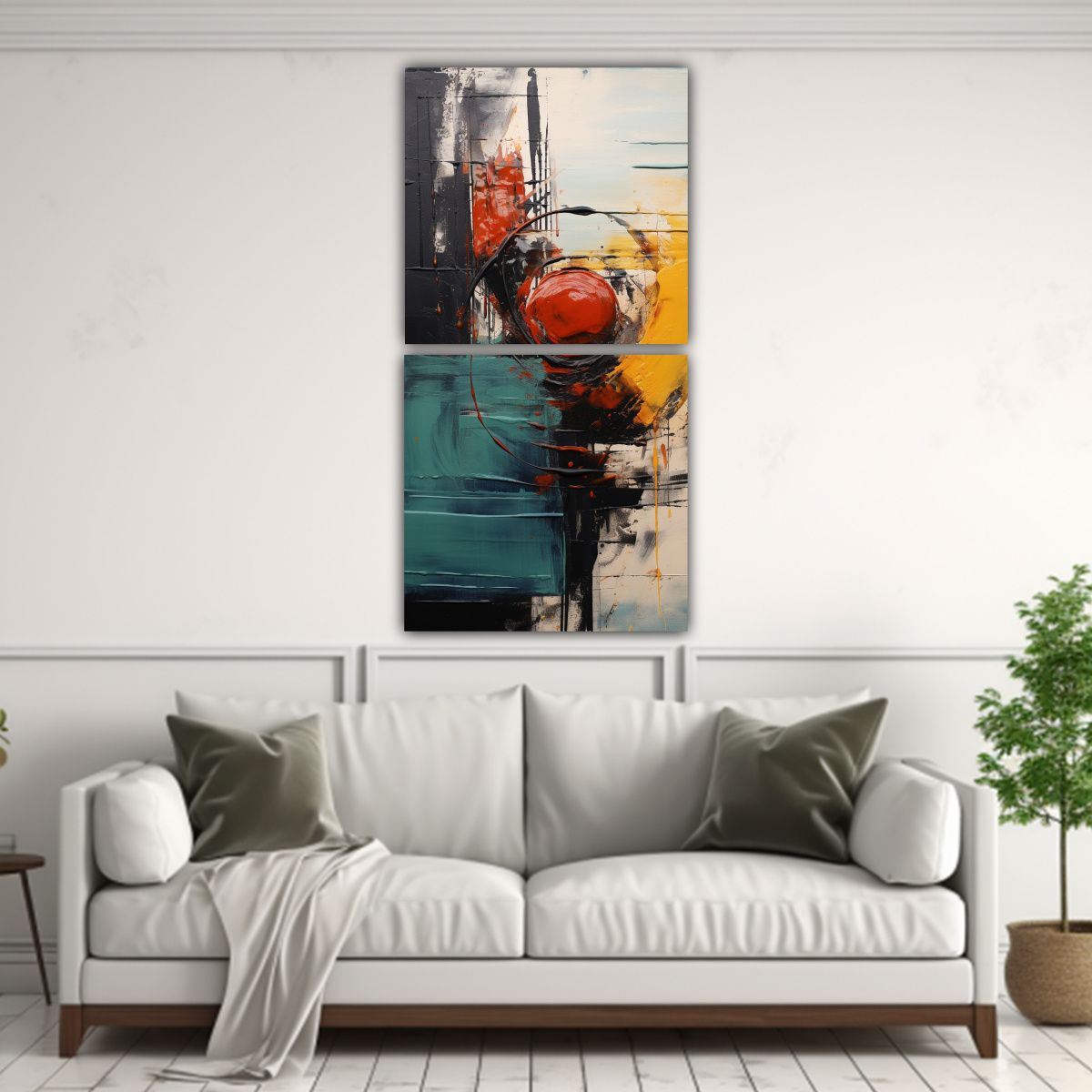 GENERICO - Cuadro Abstracto Con Pintura Amarilla Azul Y 60x120 Cm