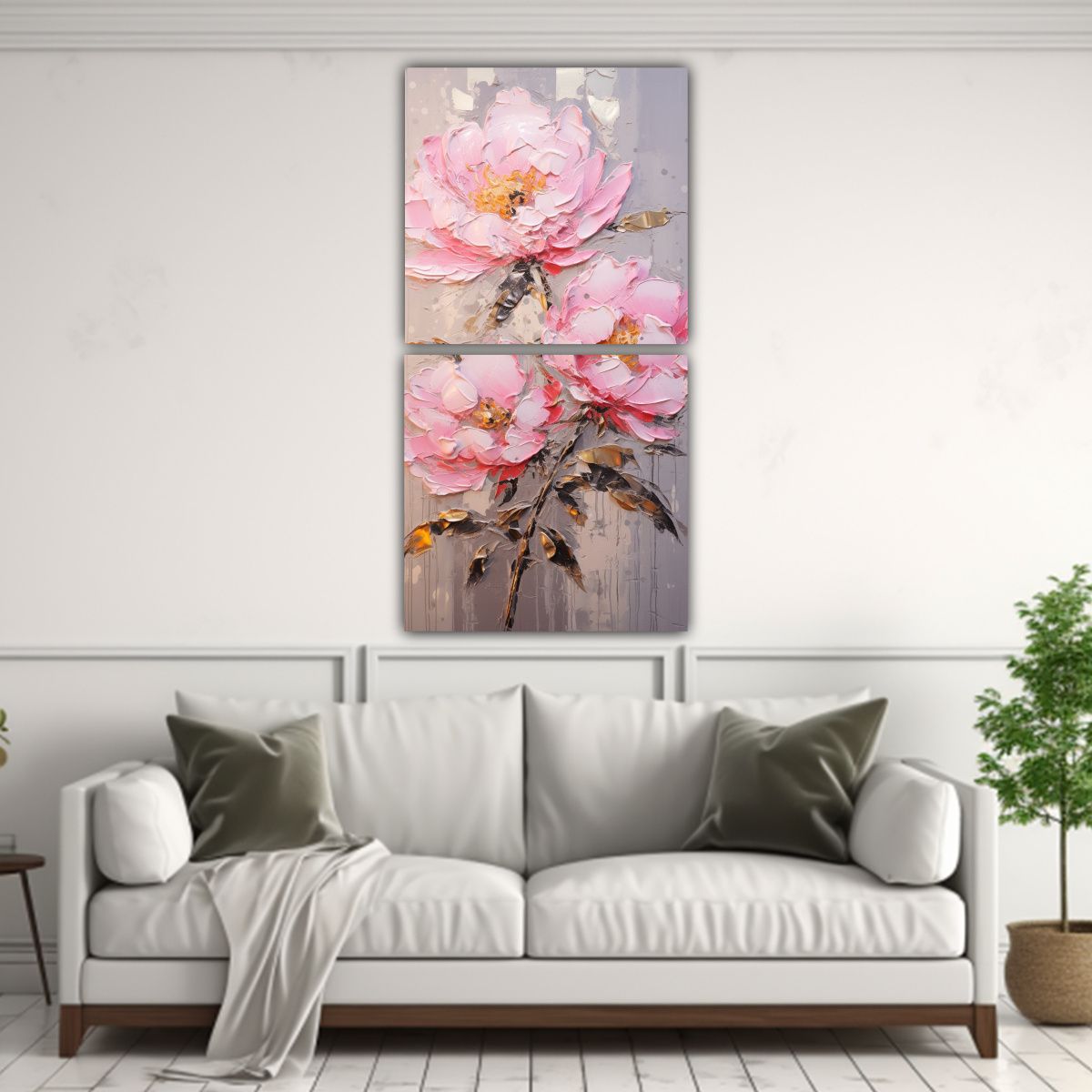 GENERICO - Cuadro Innovador De Peonías Rosas En Lienzo Al 50x100 Cm