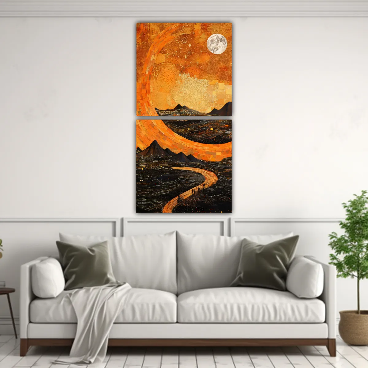 GENERICO - Pintura Minimalista De Montaña Y Luna En Lienzo 40x80 Cm