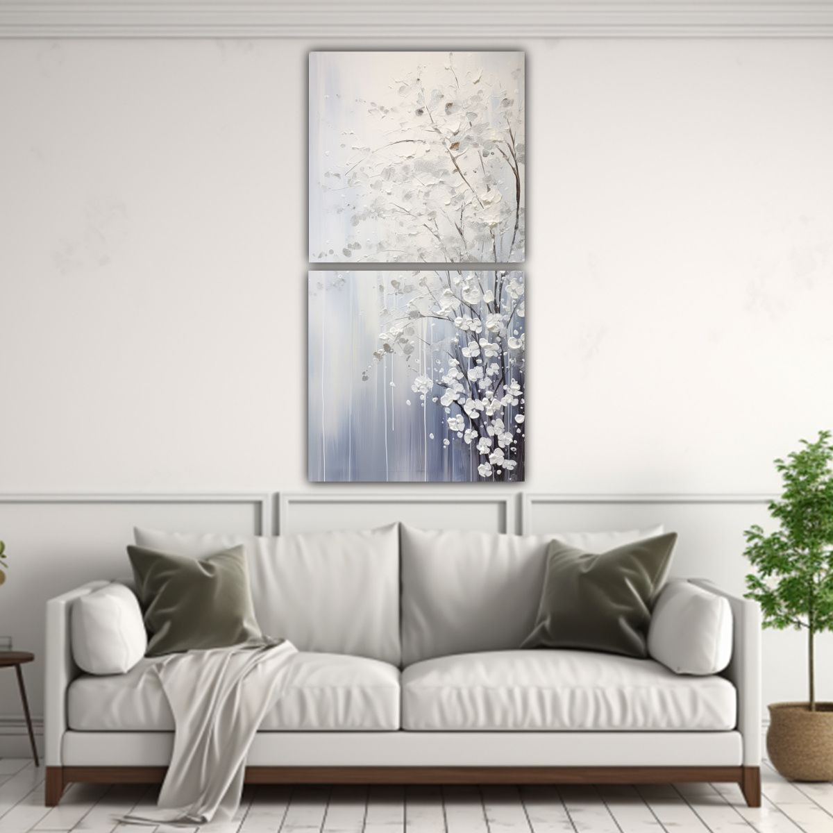 GENERICO - Pintura En Blanco Y Plata En Estilo Exuberante 30x60 Cm