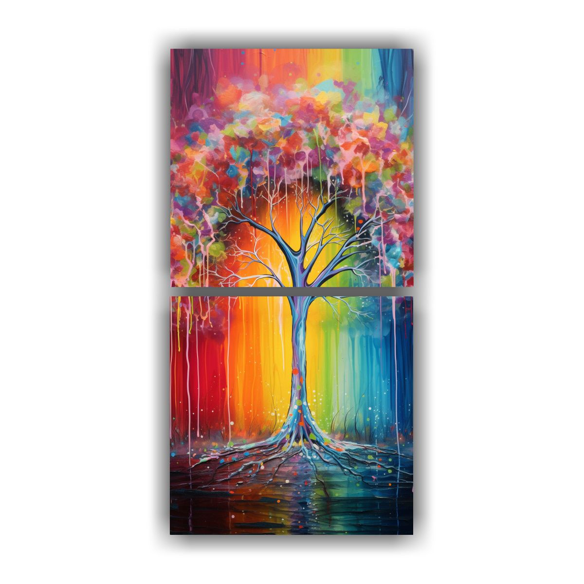 GENERICO - Pintura De Pared Arcoíris Y Plata De Dos Artes 60x120 Cm