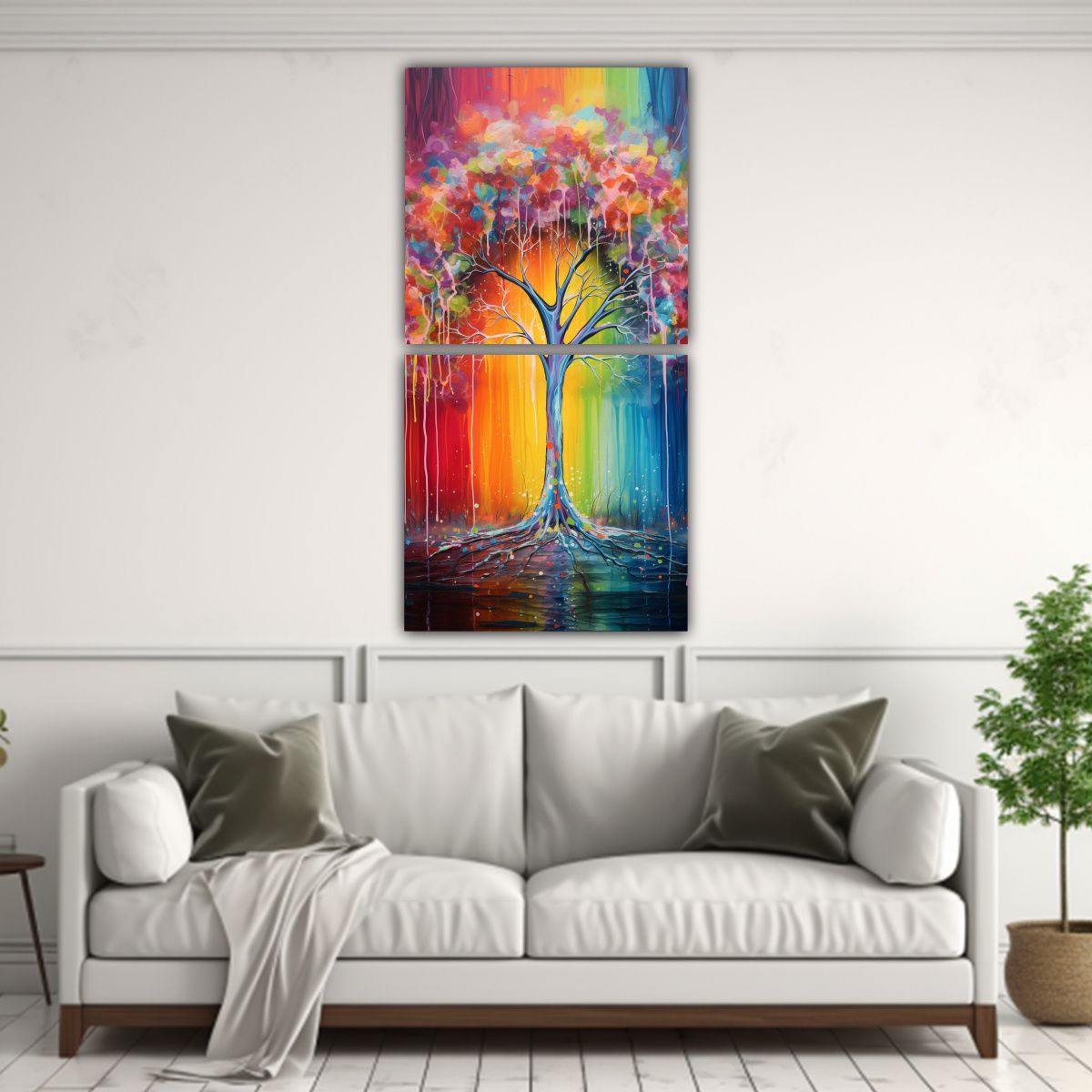 GENERICO - Pintura De Pared Arcoíris Y Plata De Dos Artes 60x120 Cm