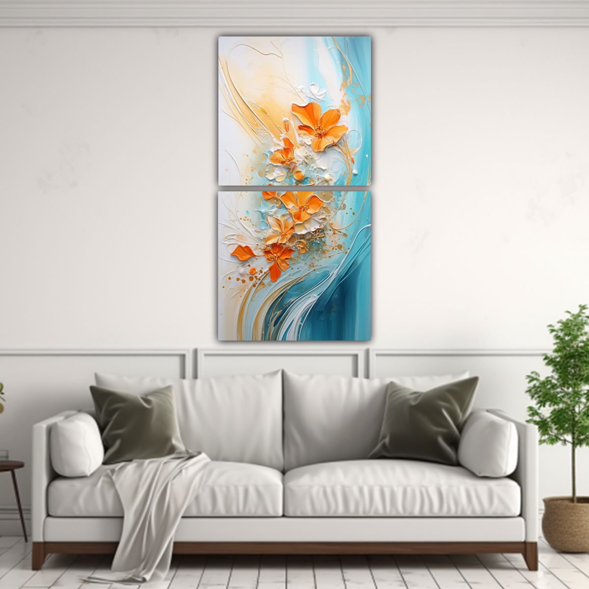 GENERICO - Pintura Decorativa Estética En Naranja Y Dorado 40x80 Cm