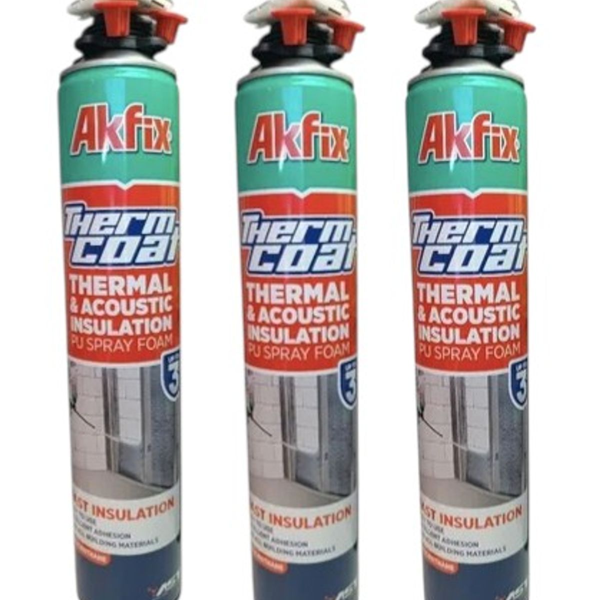 AKFIX - Pack x3 Espuma Poliuretano Proyectado Thermcoat Akfix 850ml