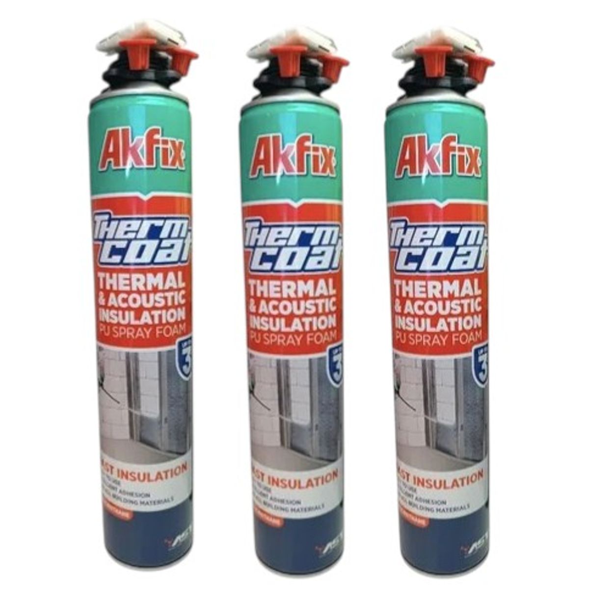 AKFIX - Pack x3 Espuma Poliuretano Proyectado Thermcoat Akfix 850ml