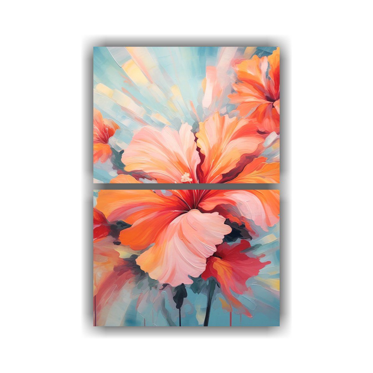 GENERICO - Pintura Abstracta De Hibiscos En Naranja Y Rosa 80x120 Cm