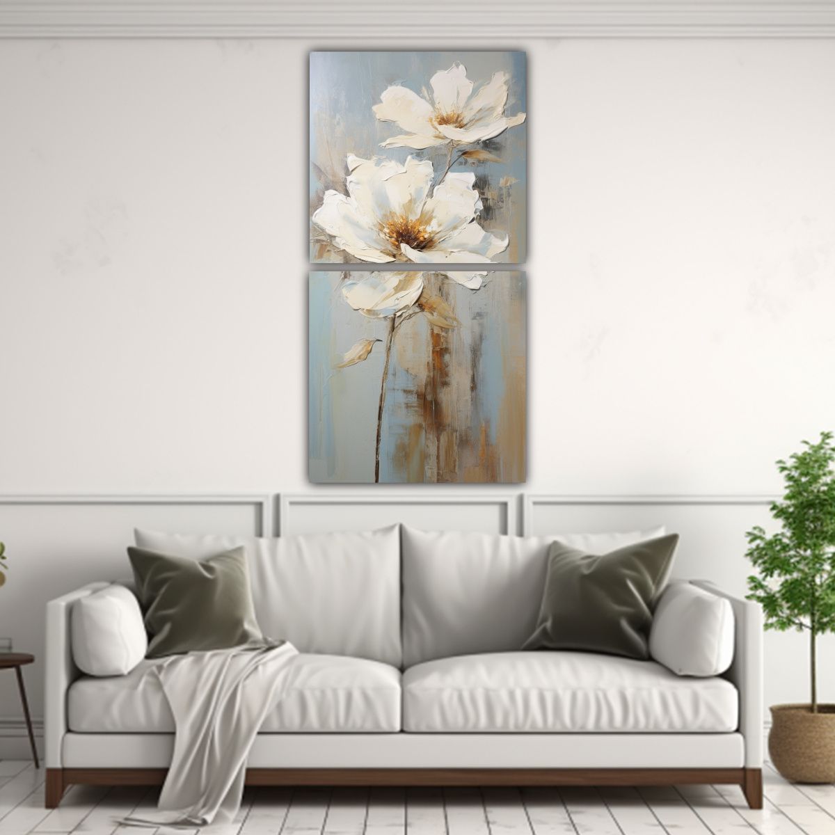 GENERICO - Pintura En Lienzo De Flor Blanca Estilo Acuarela 20x40 Cm