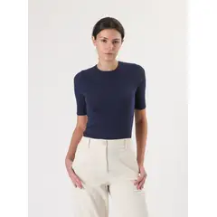 BANANA REPUBLIC - Polo Mujer Ribbed Elbow-Sleeve Azul