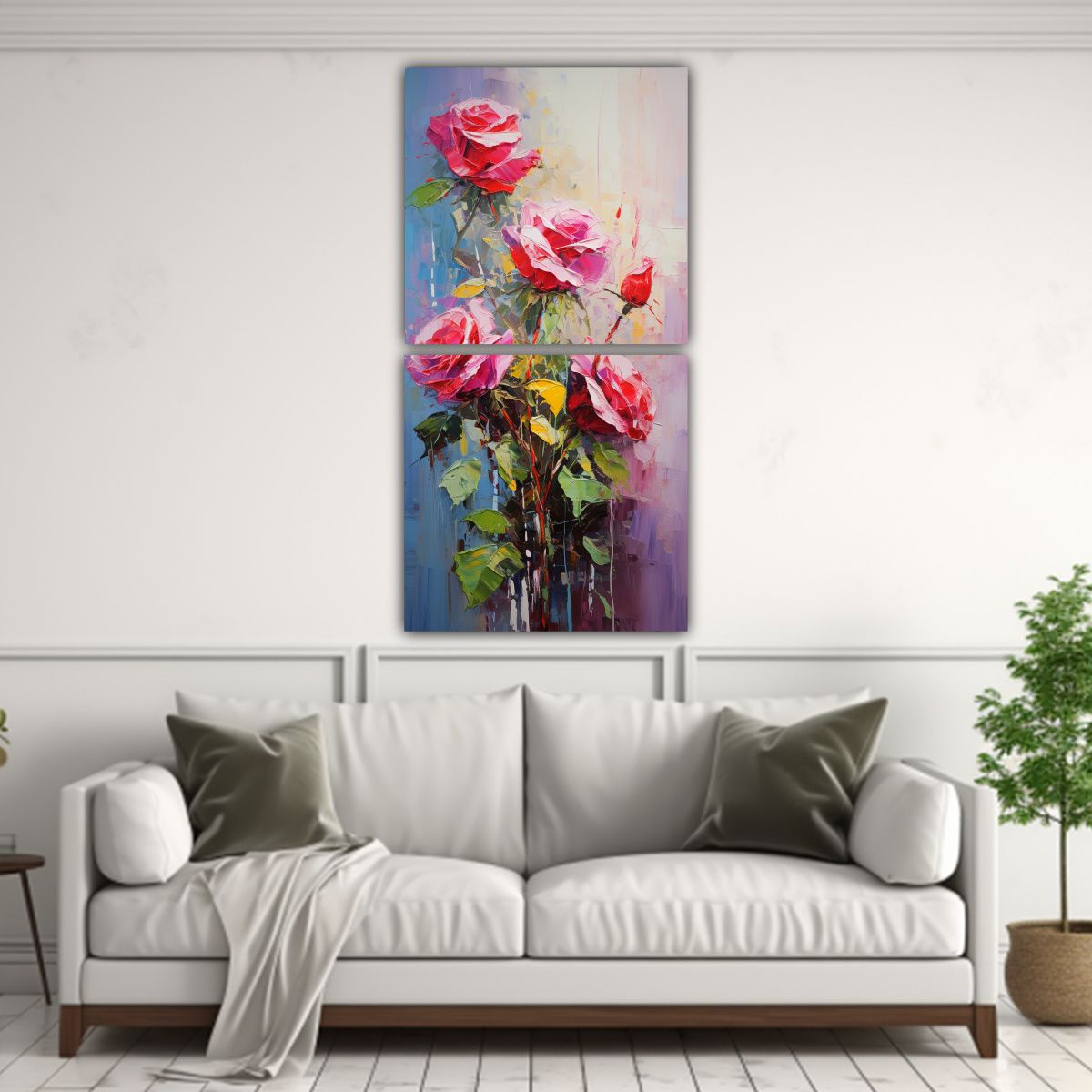 GENERICO - Dos Composiciones Dibujo Original En Colores 30x60 Cm