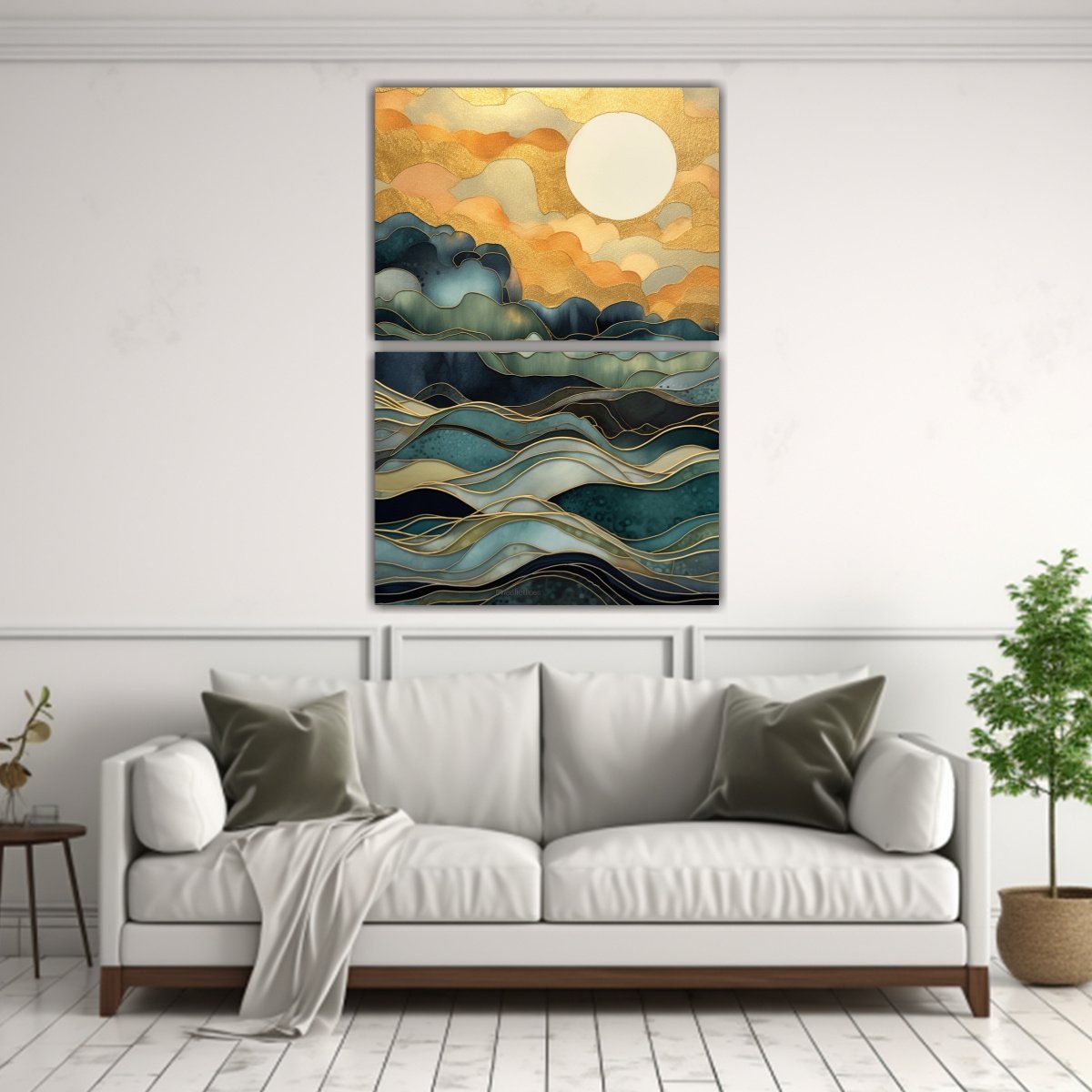 GENERICO - Pintura Abstracta De Dos Cuadros Con Nubes Cerca 80x120 Cm