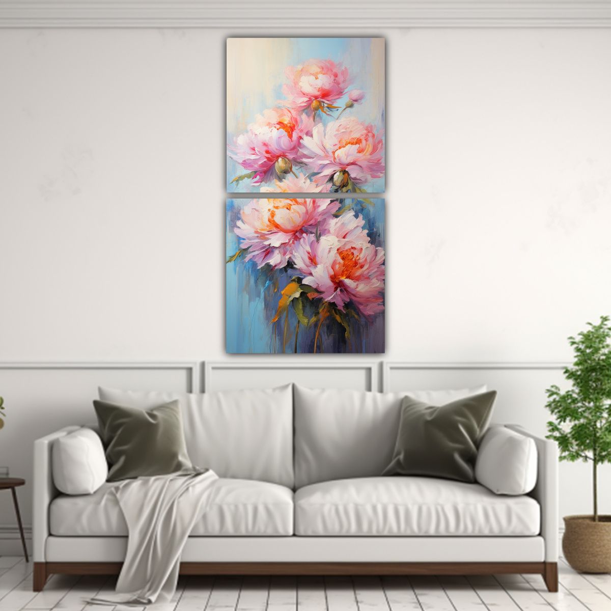 GENERICO - Pintura Abstracta Estética De Peonías En 20x40 Cm