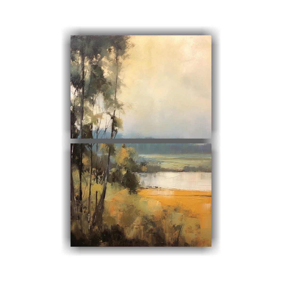 GENERICO - Paisaje Impresionista En Lienzo Con Tonos Beige 80x120 Cm