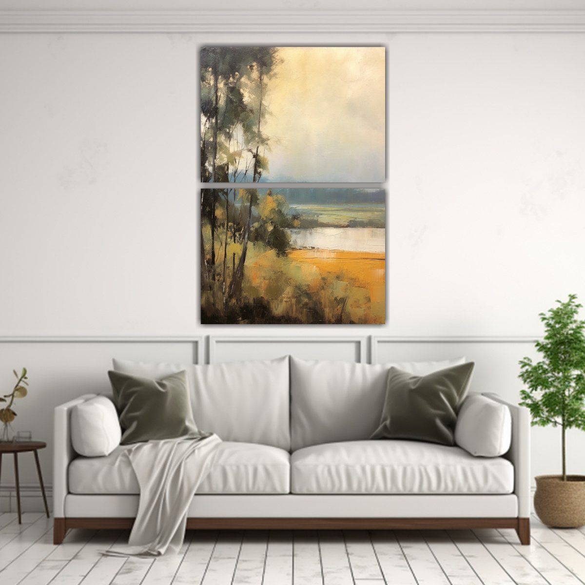 GENERICO - Paisaje Impresionista En Lienzo Con Tonos Beige 80x120 Cm