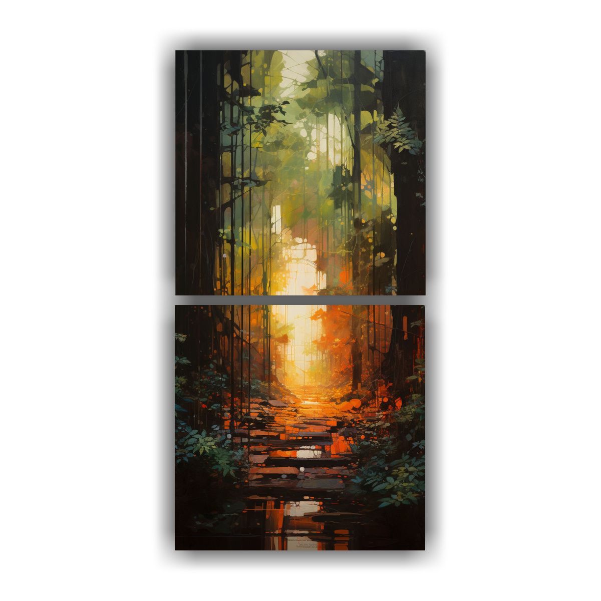 GENERICO - Díptico Composición Bosque Pasaje Abstracto A 20x40 Cm