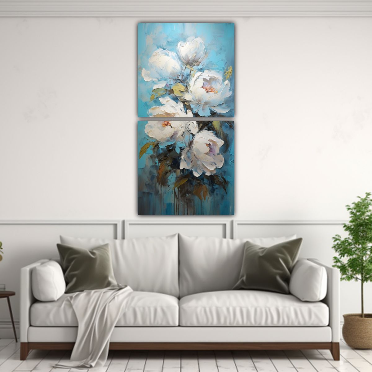 GENERICO - Lienzo De Tela Con Imagen De Peonías Turquesas 40x80 Cm
