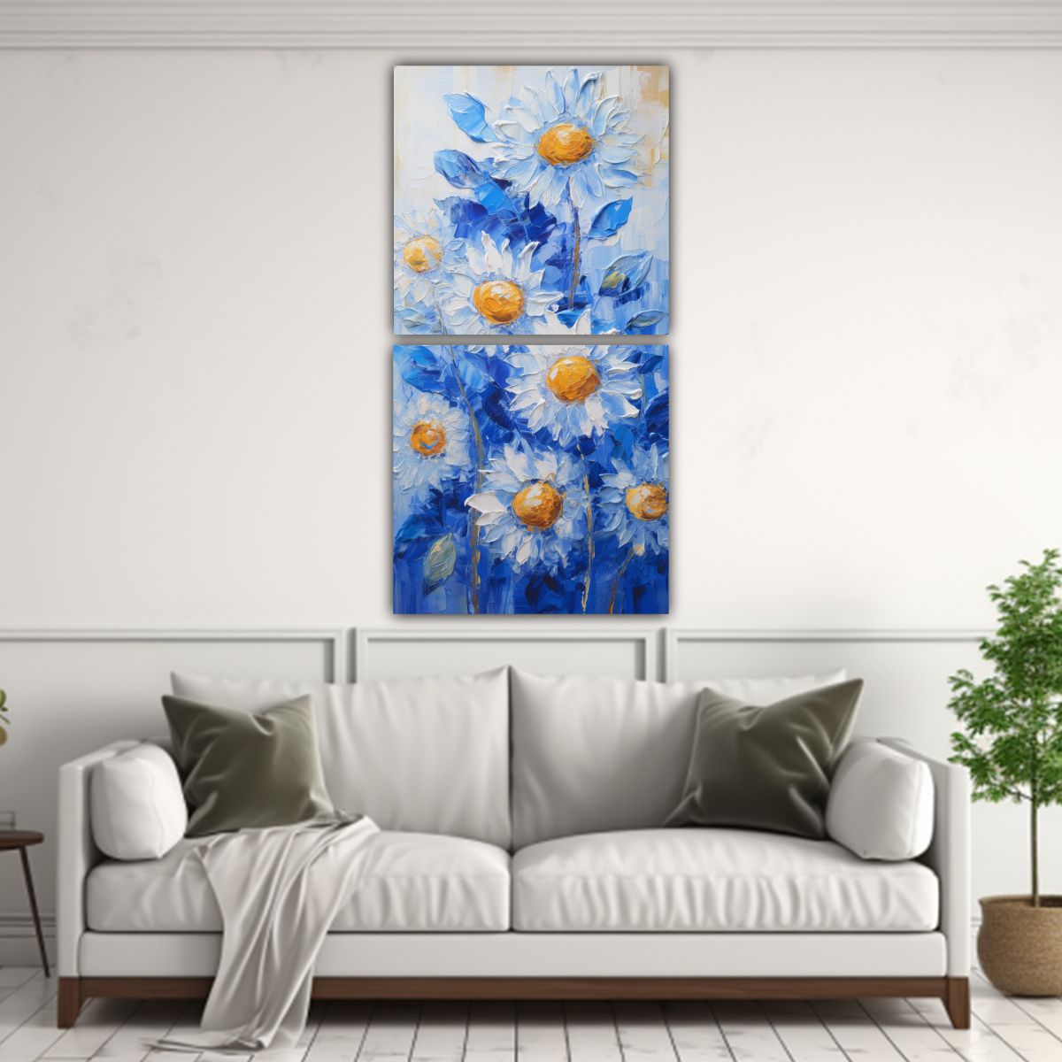 GENERICO - Cuadro Abstracto De Girasoles Azules En 60x120 Cm