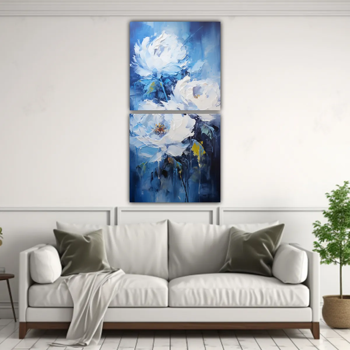 GENERICO - Cuadros Vintage De PEONÍAS Azules En Canvas 60x120 Cm