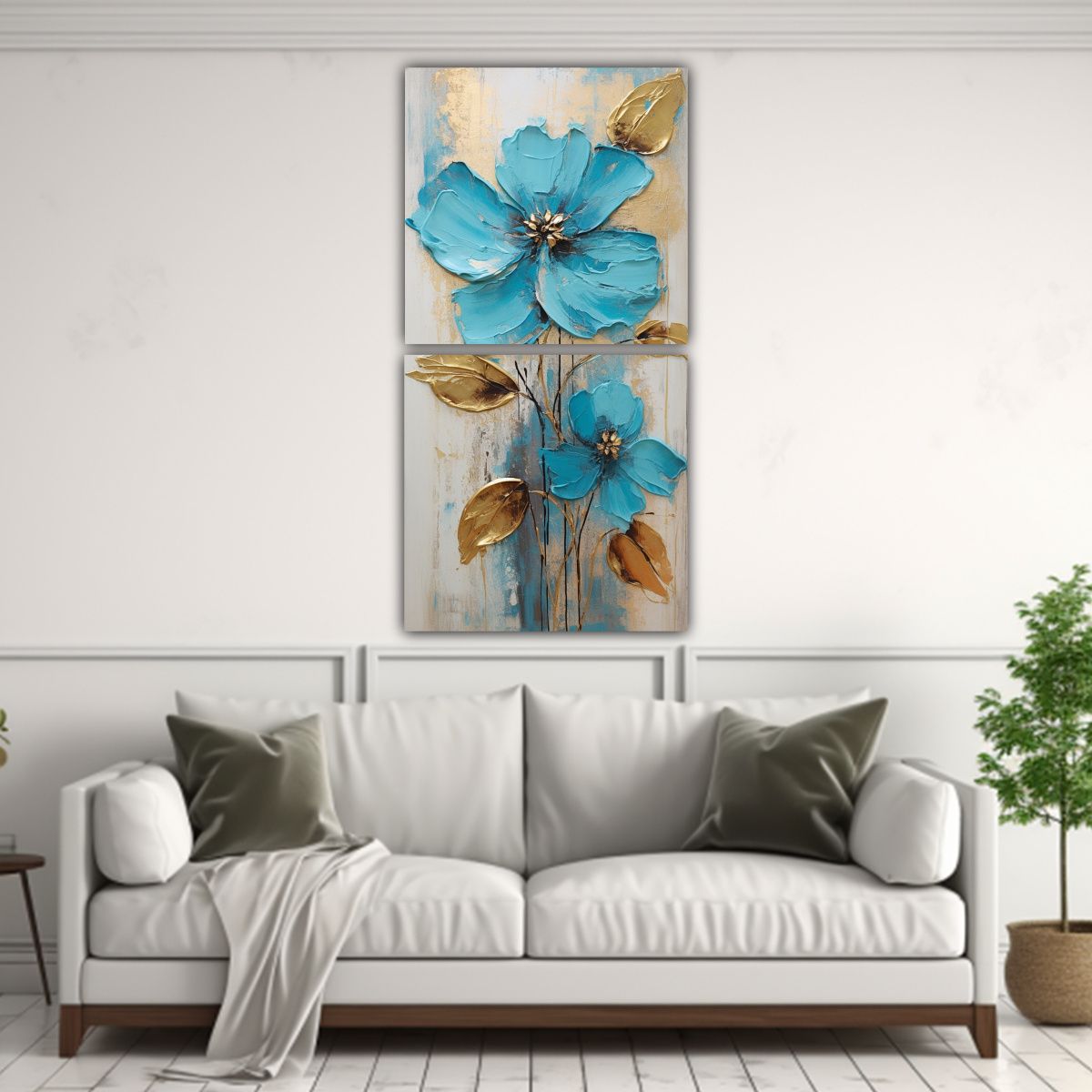GENERICO - Set 2 Cuadros Vanguardia Único Pintura Azul De 20x40 Cm