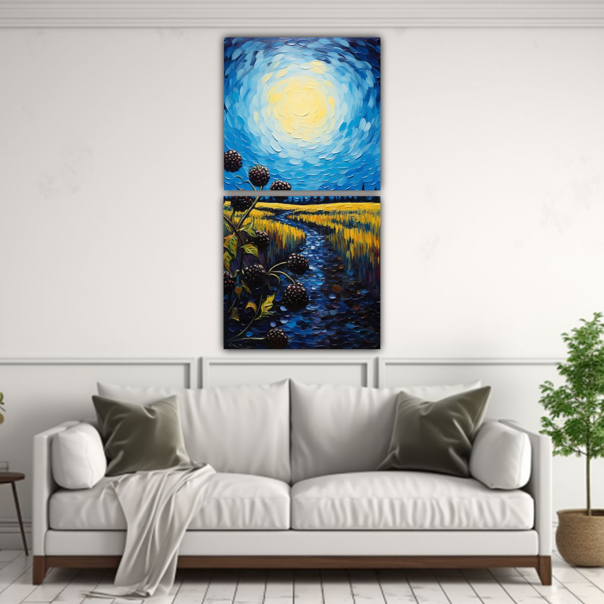 GENERICO - Diptico Vintage Inspirado En La Noche Estrellada 60x120 Cm