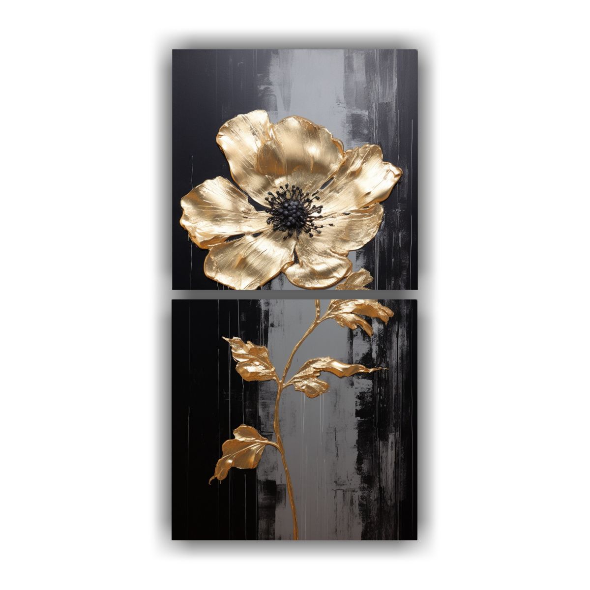 GENERICO - Pintura Floral Negra En Lienzo Estilo Arte 30x60 Cm