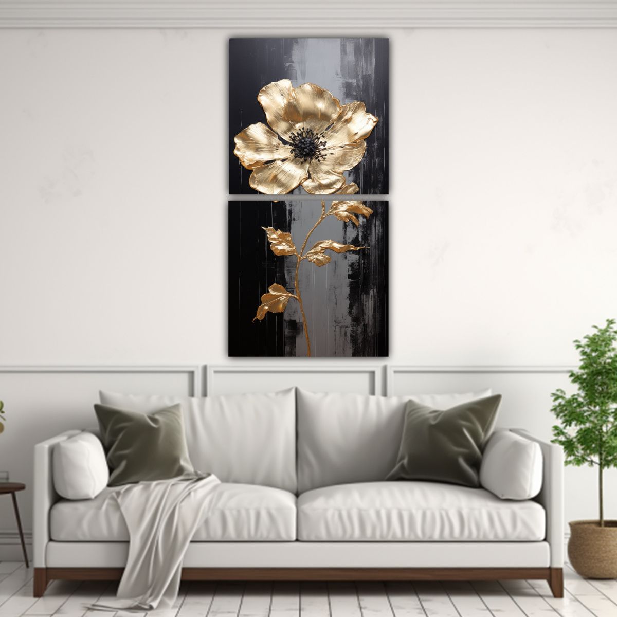 GENERICO - Pintura Floral Negra En Lienzo Estilo Arte 30x60 Cm