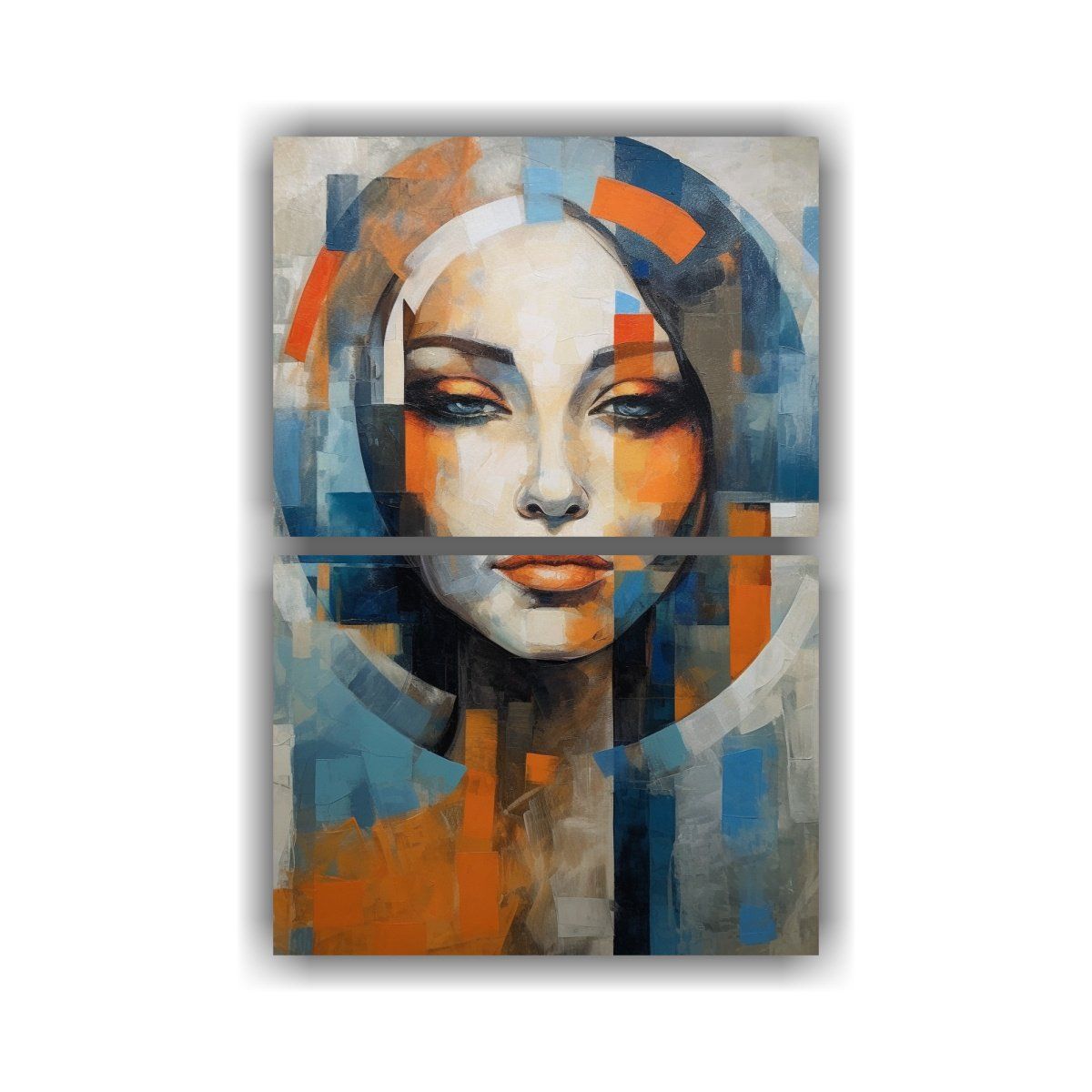 GENERICO - Díptico De Cabeza Femenina En Azul Y Naranja En 80x120 Cm